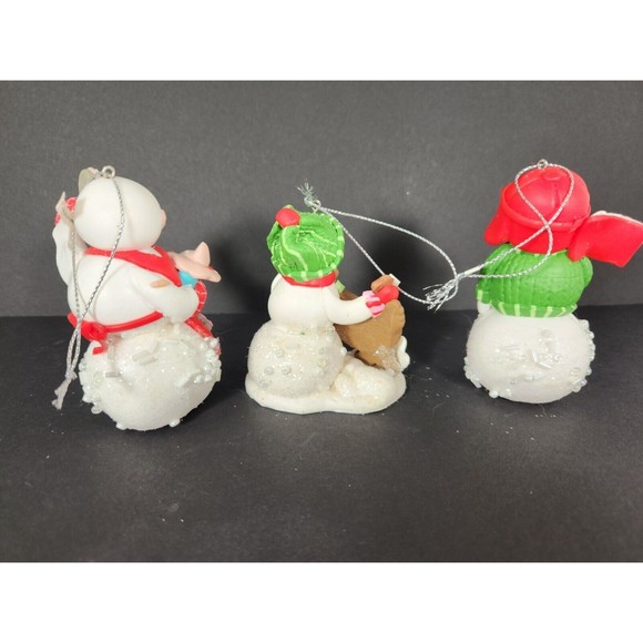 Set Of 3 Snowman Christmas Ornaments Glitter Sparkle hanging - Picture 2 of 5